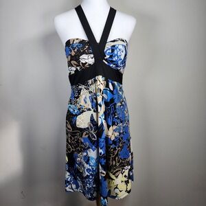 Poet Dress Womens Medium Blue Floral Empire Waist Sleeveless Y2K Baby Doll Party